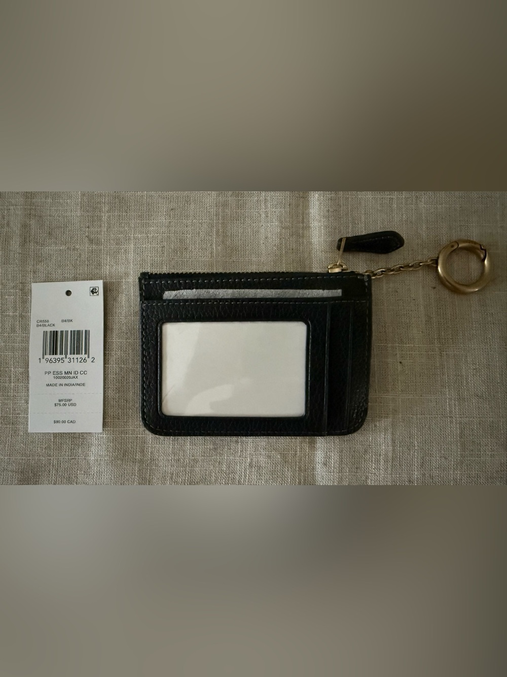 NWT Coach Essential Mini Black Leather ID Zip Card Case Coin Purse with Keychain - Picture 2 of 6